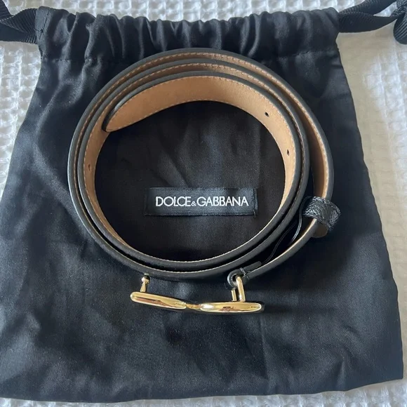 Dolce & Gabbana Black Belt with Gold Logo Buckle - Picture 2 of 3